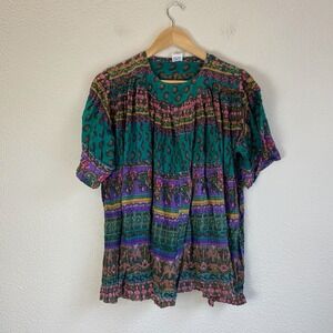 Tara Blouse Women One Size Multicolor Good Paisley Boho Cotton Top Vintage